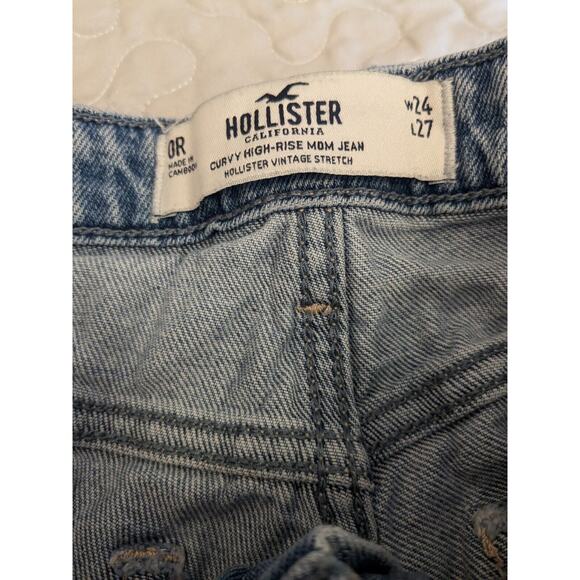 Hollister Women’s Size 24/27 0 Blue Distressed Curvy High Rise Mom Jeans Stretch - Picture 3 of 9